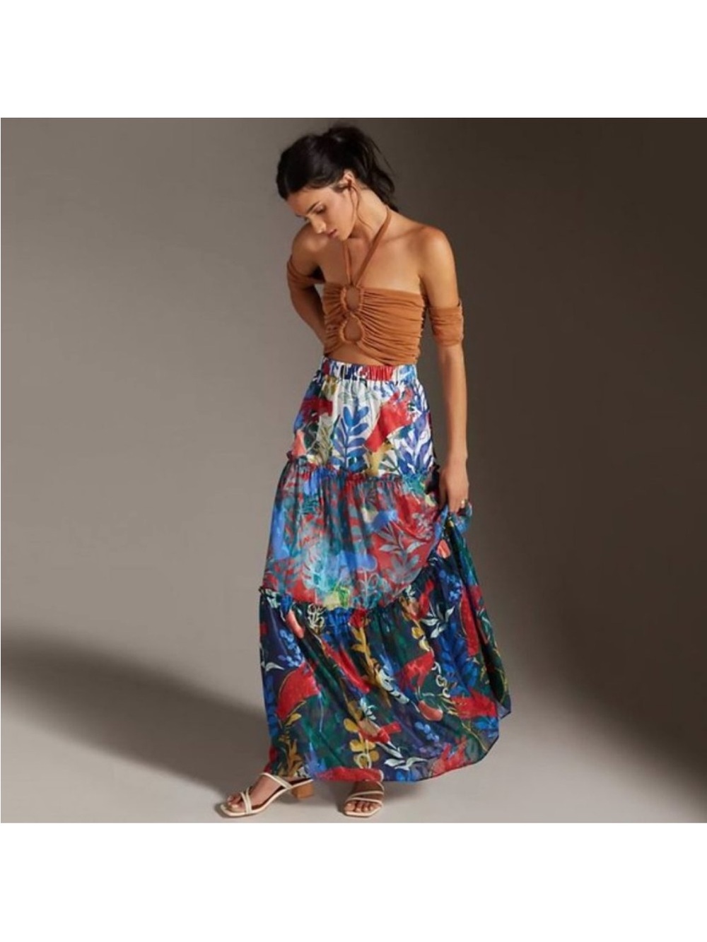 Anthropologie Hutch floral print tiered maxi skirt. Small petite